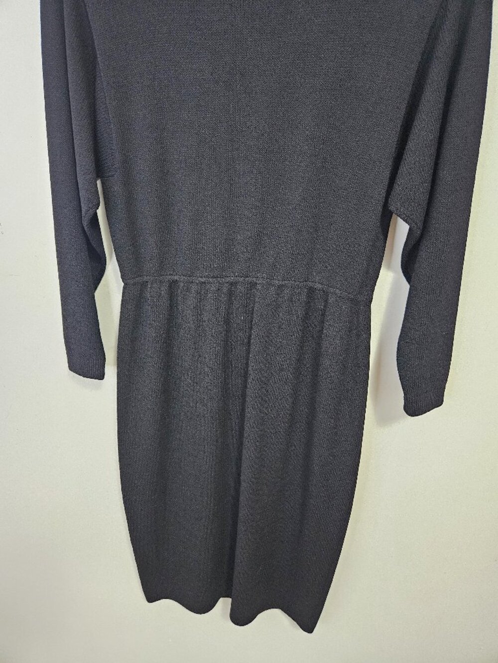 Vintage St. John Santana Knit Black Midi Dress Sz L Gold Logo Buttons Pull-On - Picture 8 of 9